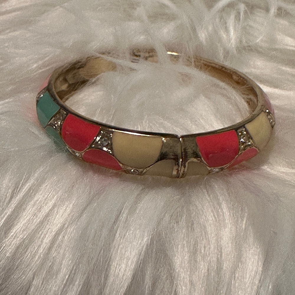 Colorful Enamel Bangle Hinged Bracelet worn once, Like New